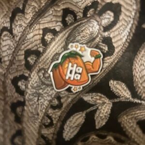 Funny Orange Peach Pin with 'Ha Ha' Graphic